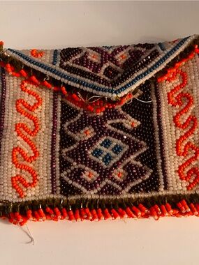 Tory Burch Beaded Geometric Coin Purse in Purple, Orange, White and Blue